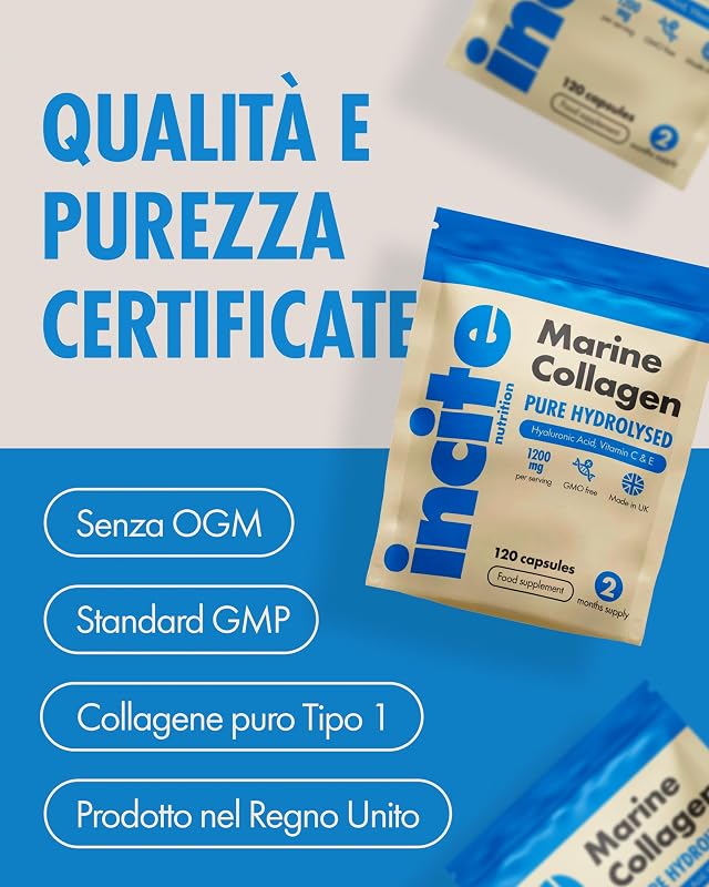 Collagene Marino 1200mg | Integratori di capsule di collagene ad alta resistenza per collagene marino idrolizzato di tipo 1 puro superiore unisex, 120 pezzi (confezione da 1)