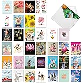 The Best Card Company - 36 Assorted Birthday Notecards Bulk Box Set 4 x 5.12 Inch with Envelopes (36 Designs, 1 Each) Animals, B-Day Card Variety Pack - A Bunch of Birthdays AM7744BDG-B1x36