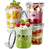 Canfanni Overnight Oats Containers with Lids, 4 Pack 13oz Overnight Oats Jars, Plastic Mason Jars, BPA Free, Portable, Leak Proof Oatmeal Containers for Yogurt, Soup, Cereal, Milk and Salad