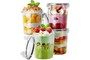 Canfanni Overnight Oats Container with Lids, 4 Pack 13oz Overnight Oats Jars, Plastic Mason Jars, BPA Free, Portable, Leak Proof Oatmeal Containers for Yogurt, Soup, Cereal, Milk and Salad