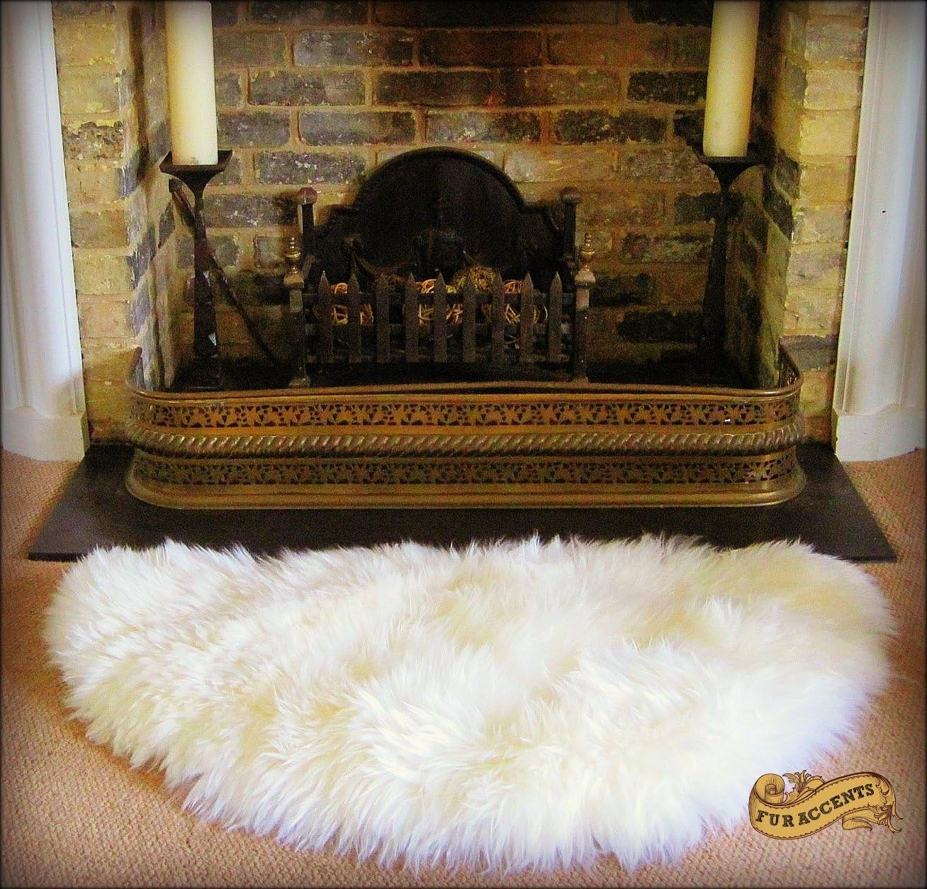Half Round Sheepskin Rug Shaggy Faux Fur Area Rug White 5' (Off White) Furniture