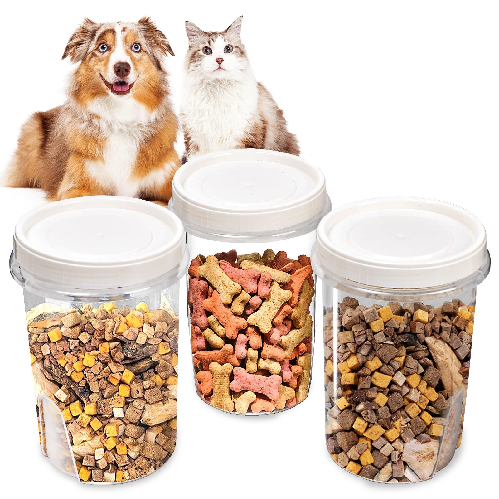 Photo 1 of WBKTOOL 3 Pack Dog Treat Container - Airtight Dog Treat Holder with Lid - Reusable Cat Treat Container - Cute Cat Treat Cookie Container Set - Plastic Pet Dog Cat Food Storage Container