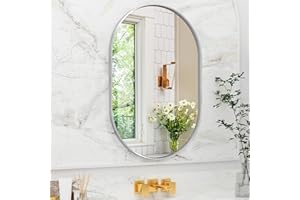 Suidia 22" x 30" Oval Bathroom Mirror, Silver Oval Mirror, Bathroom Vanity Mirror Metal Framed, Wall-Mounted Mirrors for Bedroom, Living Room, Entryway, Over Sink, Hallway, Horizontal/Vertical