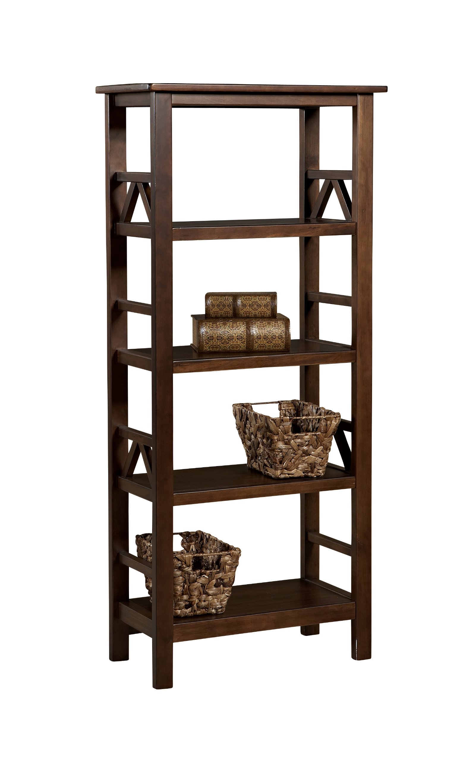 Linon Home Dcor Linon Titan, Antique Tobacco Bookcase, 24.57"w x 12.2"d x 54.45"h,