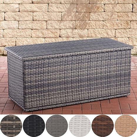 CLP Polyrattan Auflagenbox Comfy l Gartentruhe für Kissen und Auflagen l Größen erhältlich 125, Grau Meliert