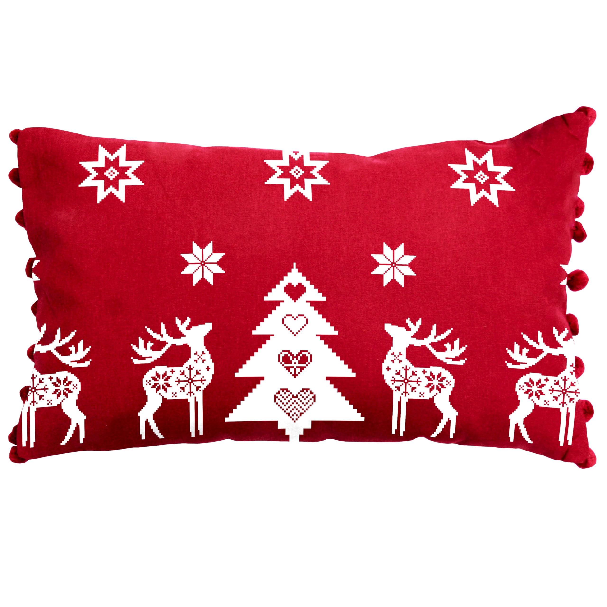Ragged Rose Christmas Cushion, Cotton, Red, 30 x 50 cms