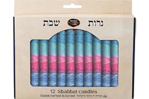 SHALHEVET LIGHT Safed Candle Company Shabbat Candles Box Set Hand Dipped Made in Israel (Blue/SkyBlue)