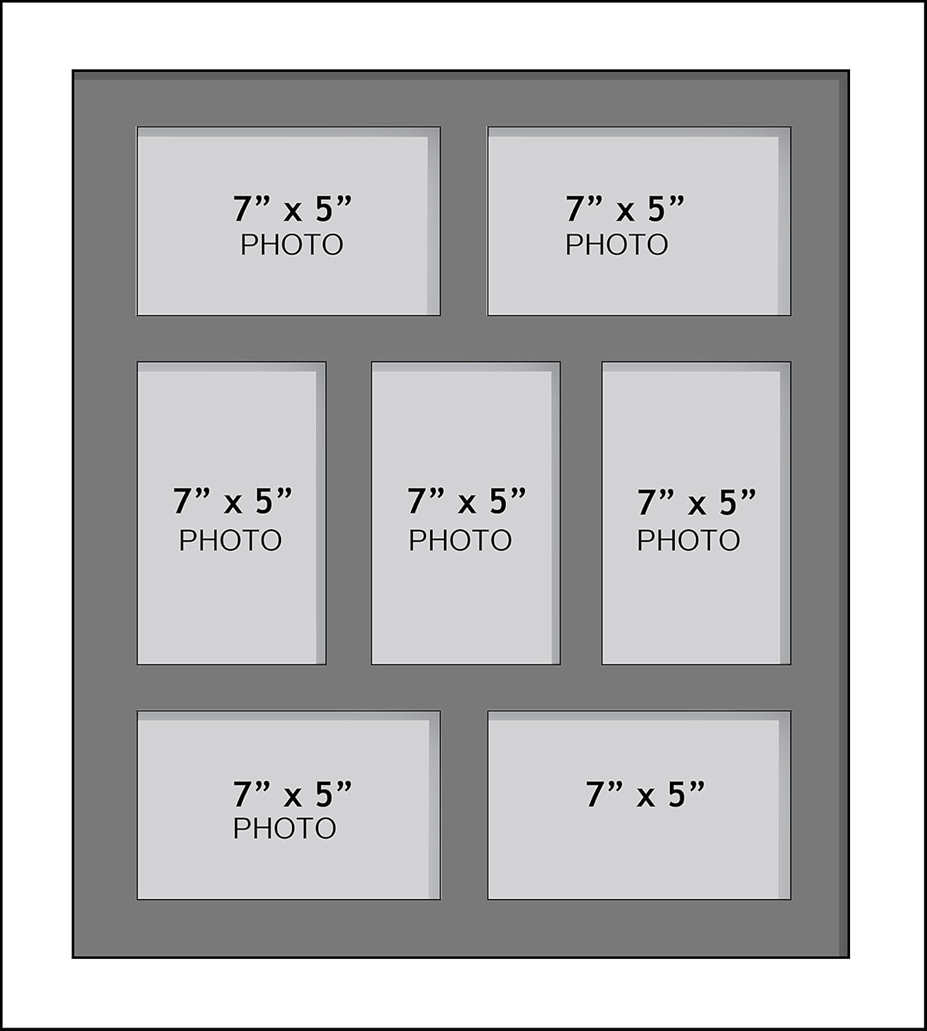 Large Multi Picture Photo Aperture Frame, 7” x 5” size with 7 openings