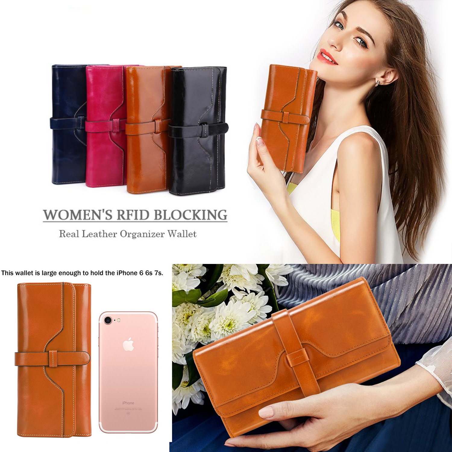 Women\'s Genuine Leather Long Wallet Checkbook Card Organizer Holder Ladies Large Capacity Clutch Purse Brown