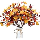 WSTPUPU Artificial Fall Stems10 PCS Fall Floral Picks 17Inch Autumn Berry Stems with Maple Leaves Suitable for Dining Tables Vase Center Decoration Thanksgiving and Harvest Festival