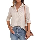 YAMANMAN Womens Button Down Shirt Long Sleeve Classic Collared Tops Work Office Casual Chiffon Blouse