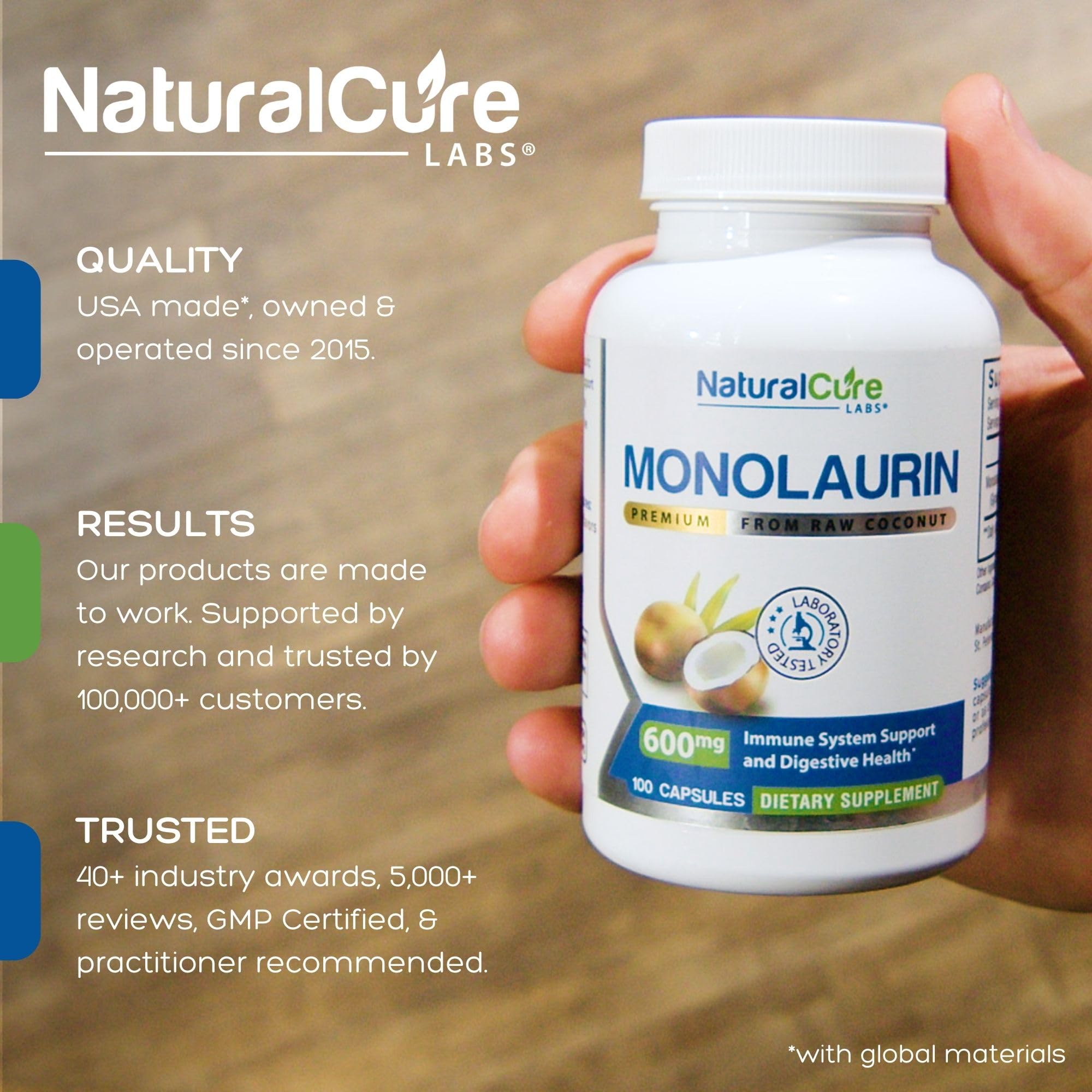 Natural Cure Labs Premium Monolaurin – 600mg, 100 Capsules