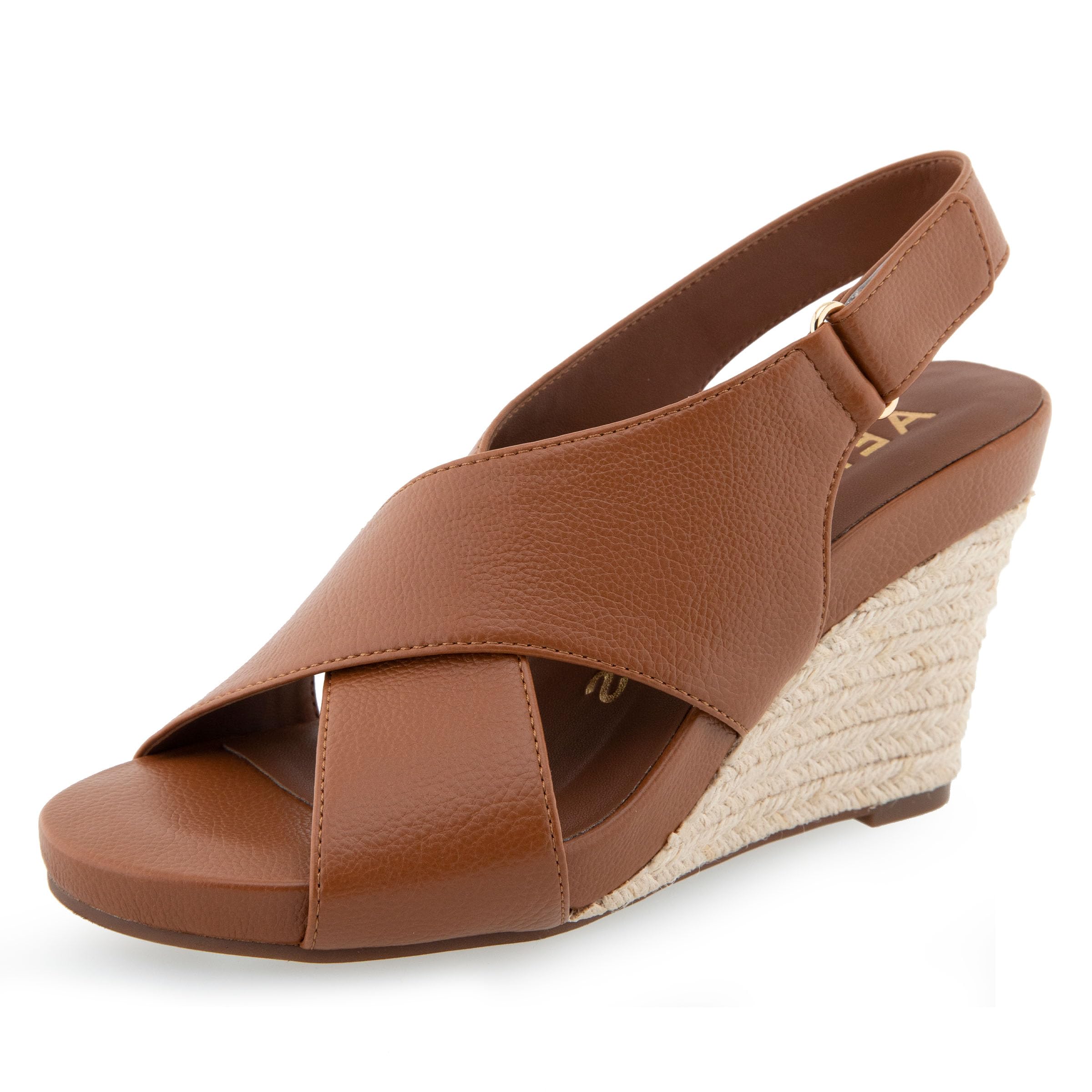 Aerosoles Women’s Payton Wedge Sandal, Tan PU Leather, 8 Wide