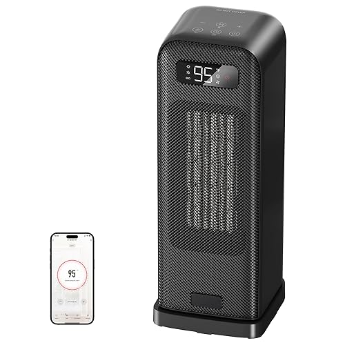 FLANUR Electric Heater, Smart Portable 1500W Energy Efficient Space Room Heater, Tower Fan Heater with WiFi & Voice Control, 12H Timer, Overheat & Tip Over Protection, Matte Black, 1 Pack + 4 Modes