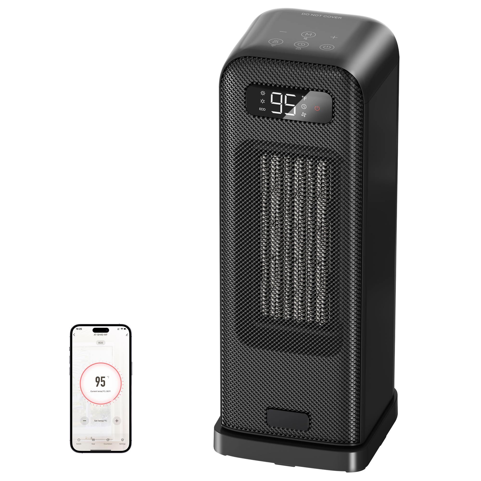 FLANUR Electric Heaters for Home, Smart Portable 1500W Energy Space Room Heater, Tower Fan Heater with WiFi & Voice Control, 12H Timer, Overheat & Tip Over Protection, Matte Black, 1 Pack + 4 Modes