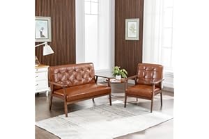 Okeysen Modern Loveseat Sofa Set,Upholstered Leather Couch Love Seats 2-Seat & Accent Chair,Living Room Furniture Sets,Small Couches for Small Spaces Living Room,Apartment,Office(Brown)