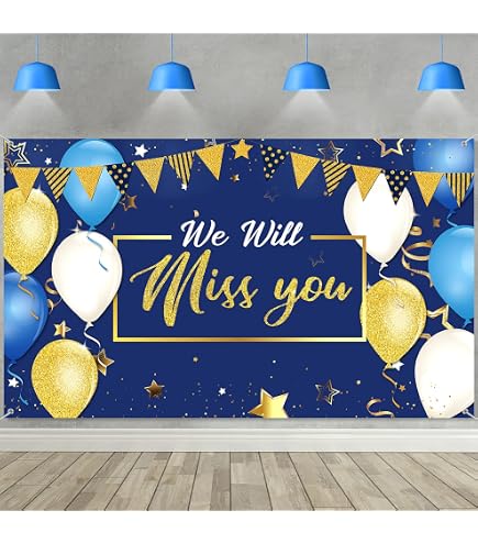 Voorgeregen 'We Will Miss You' Banner – Blauwe Glitter, Ideaal Voor Afscheid, Pensioen Of Afstudeerfeest (1 Stuks, 17x15cm)