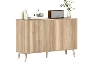 HOMCOM 47" Sideboard Buffet Cabinet with Storage, Modern Fluted Coffee Bar Cabinet with Adjustable Shelves and Wood Legs, Kit