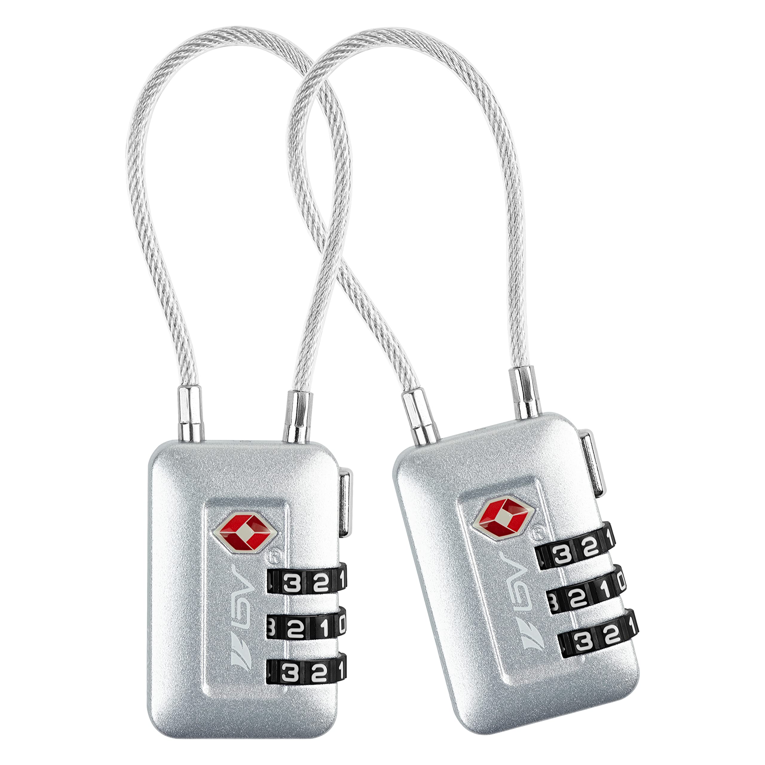 BV TSA Approved Luggage Travel Lock, Set-Your-Own Combination Lock for Suitcases, Bags and Gym Lockers, 2 Pack (Silver)
