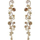 EVER FAITH Bridal Flower Wave Austrian Crystal Dangle Earrings
