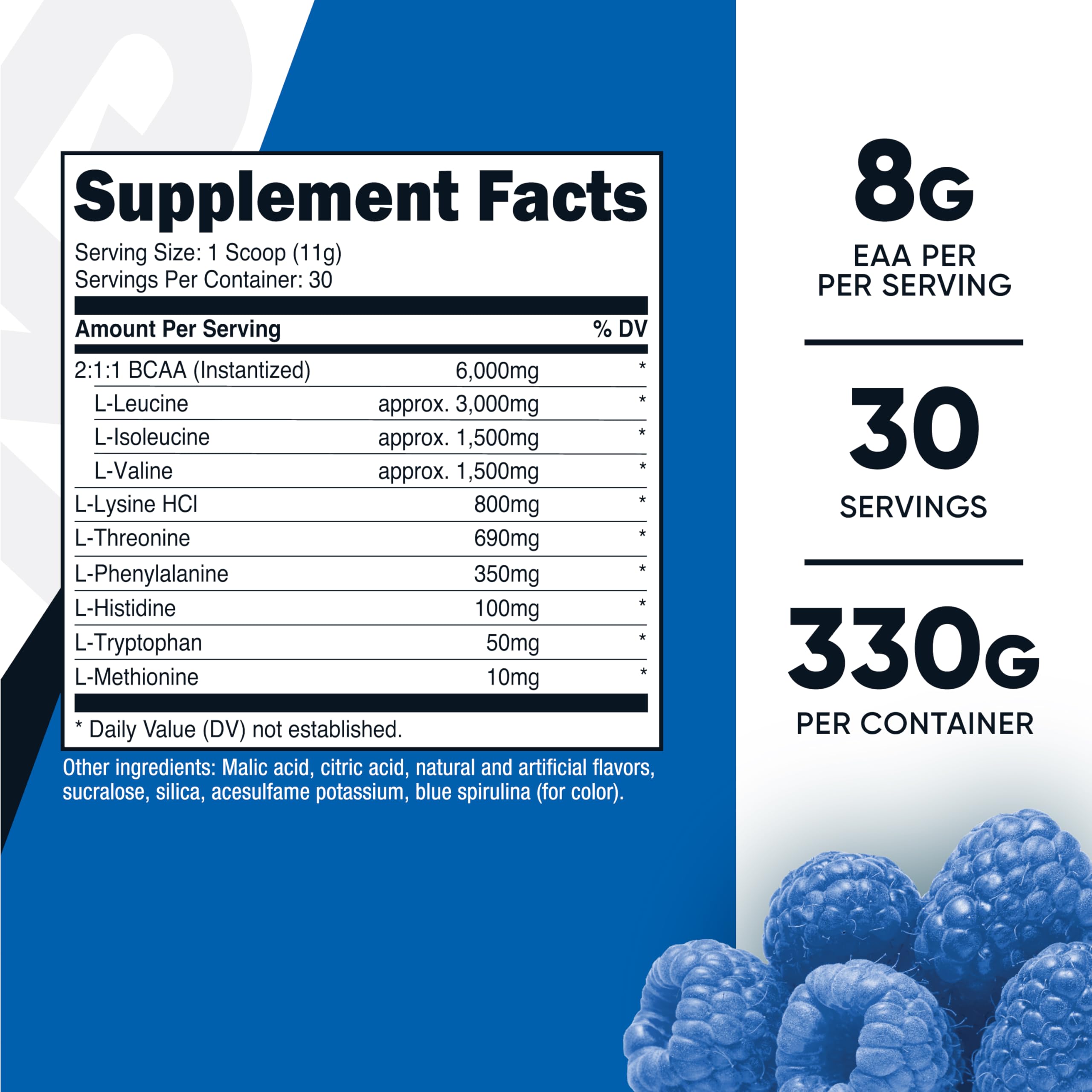 Nutricost EAA Powder 30 Servings (Blue Raspberry) - Essential Amino Acids - Non-GMO, Gluten Free, Vegetarian Friendly