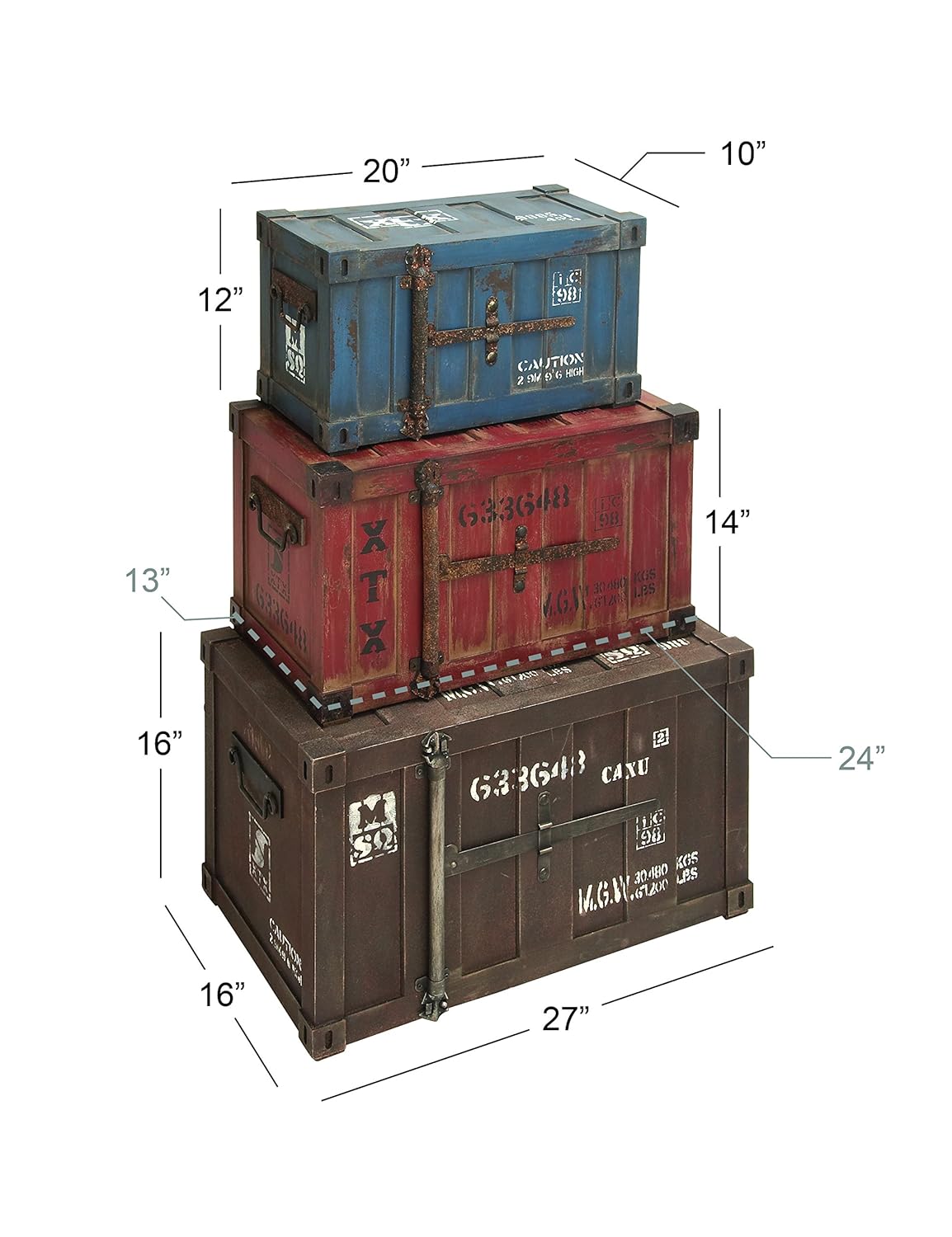 Deco 79 Wood Trunks Set Of 3 272420 Multicolor