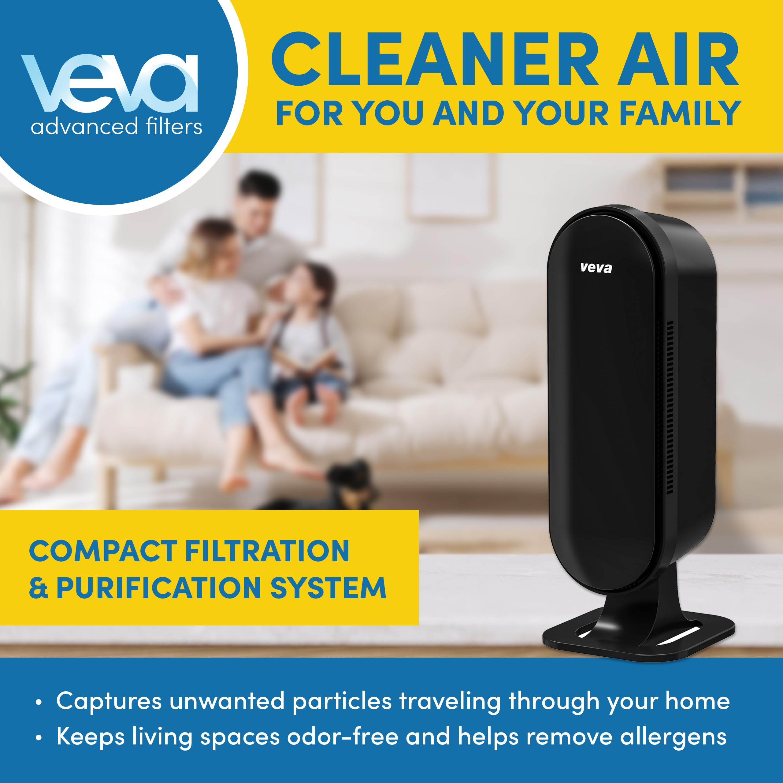 VEVA Air Purifier for Home, Large Room, Bedroom, HEPA Filter & 4 Activated Carbon Pre-Filters - Removes Allergens, Pets Hair, Dust, Dander, Smoke, Odor - Pro Elite 8000