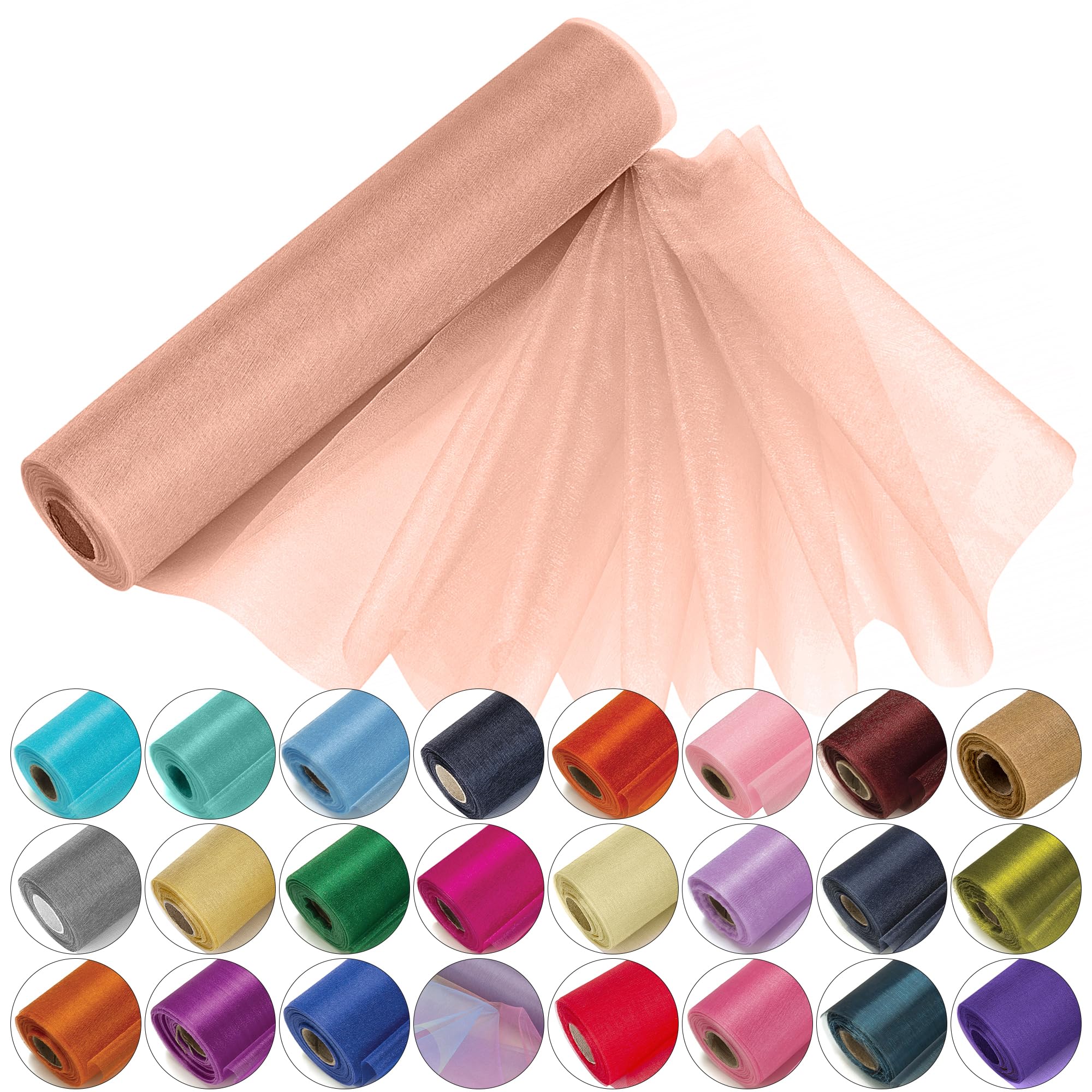 29cm x 25m Roll of Organza Sheer Fabric - Elegant Decorative Cloth for Wedding Chair Bows, Table Runners, Party Favours - Crafting Supplies for Ribbons, Dress Accents,and Bags, Rose Gold
