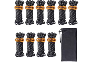 HIKEMAN 10 Pack 4mm Outdoor Guy Lines Tent Cords Lightweight Camping Rope with Aluminum Guylines Adjuster Tensioner Pouch for