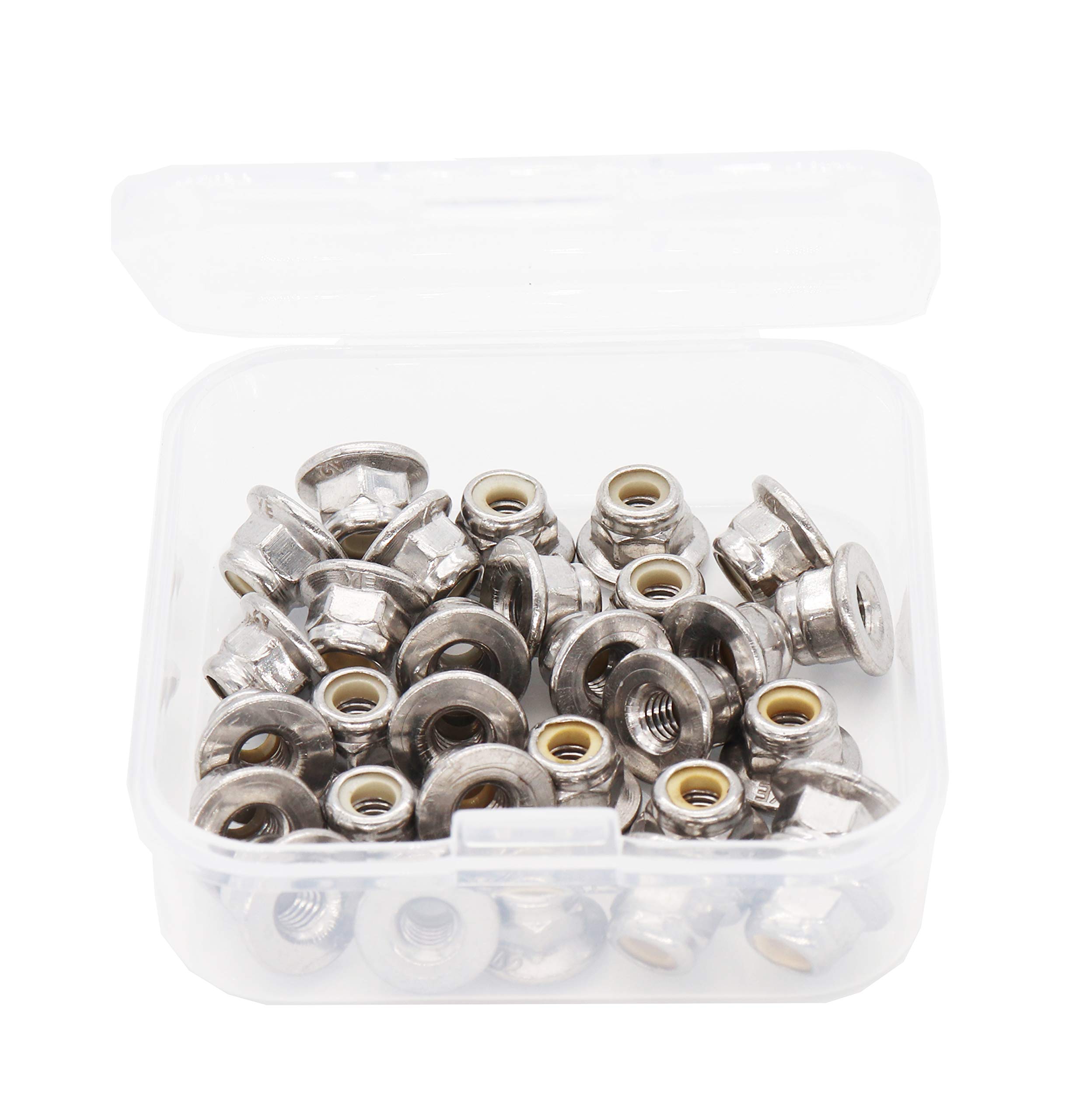 cSeao 30pcs M4-0.7mm Flange Nylon Inserted Lock Nuts 304 Stainless Steel 18-8 A2-70, DIN6926