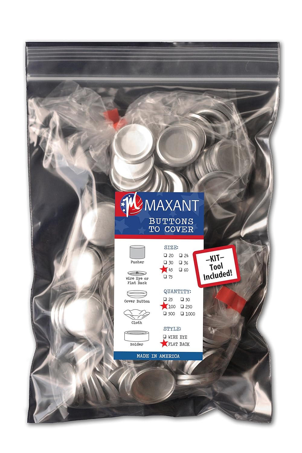 100 Buttons to Cover Made in USA Self Cover Buttons
