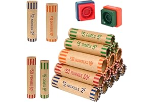 L LIKED 60 Assorted Coin Roll Wrappers with Color Coded Coin Wrapper Crimping Tool -(Quarters, Pennies, Nickels and Dimes)