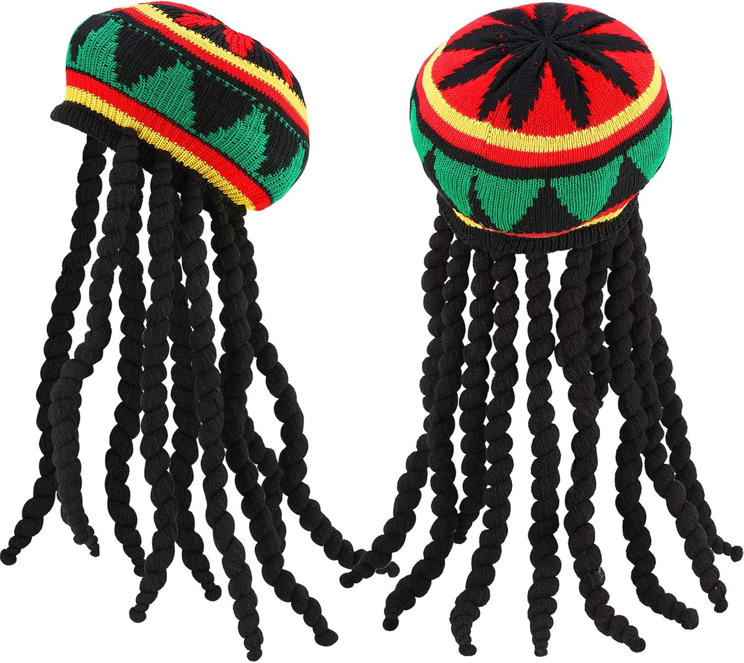 SATINIOR Rasta Hat with Black Dreadlocks Wig Rasta Wig with Cap for Costume Accessory (2 Pieces)