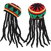 SATINIOR 2 Pcs Rasta Hat with Black Dreadlocks Wig Rasta Wig with Dreads, Size 17.3