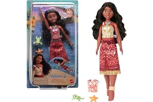 Mattel Disney Moana 2 Toys, Swimming Tautai Moana Fashion Doll with 2 Accessories, Color-Change Bodice & Kicking Legs, Inspired by The Movie