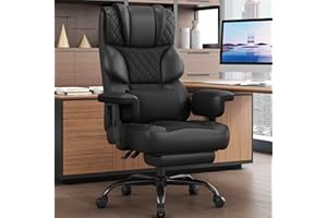 Vonesse Big and Tall Office Chair, Computer Chair with Soft Adjustable Armrests, Ergonomic High Back Gaming Chair with Lumbar Support, Executive Chairs with Footrest (PU Leather + Mesh Fabric,Black)