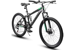 Ecarpat 24/26/27.5 Inch Wheel Mountain Bike, 21 Speed MTB Bike with Full/Front Suspension, Steel Frame and Dual Disc Brakes, Adult Mens Outdoor Cycling Mountain Bicycle