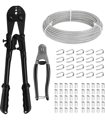Eowpower 200-Pack Aluminum Crimping Sleeves – Loop Connectors For 1/8" Diameter Wire Rope (Crimp Loops For Cable Fixation)