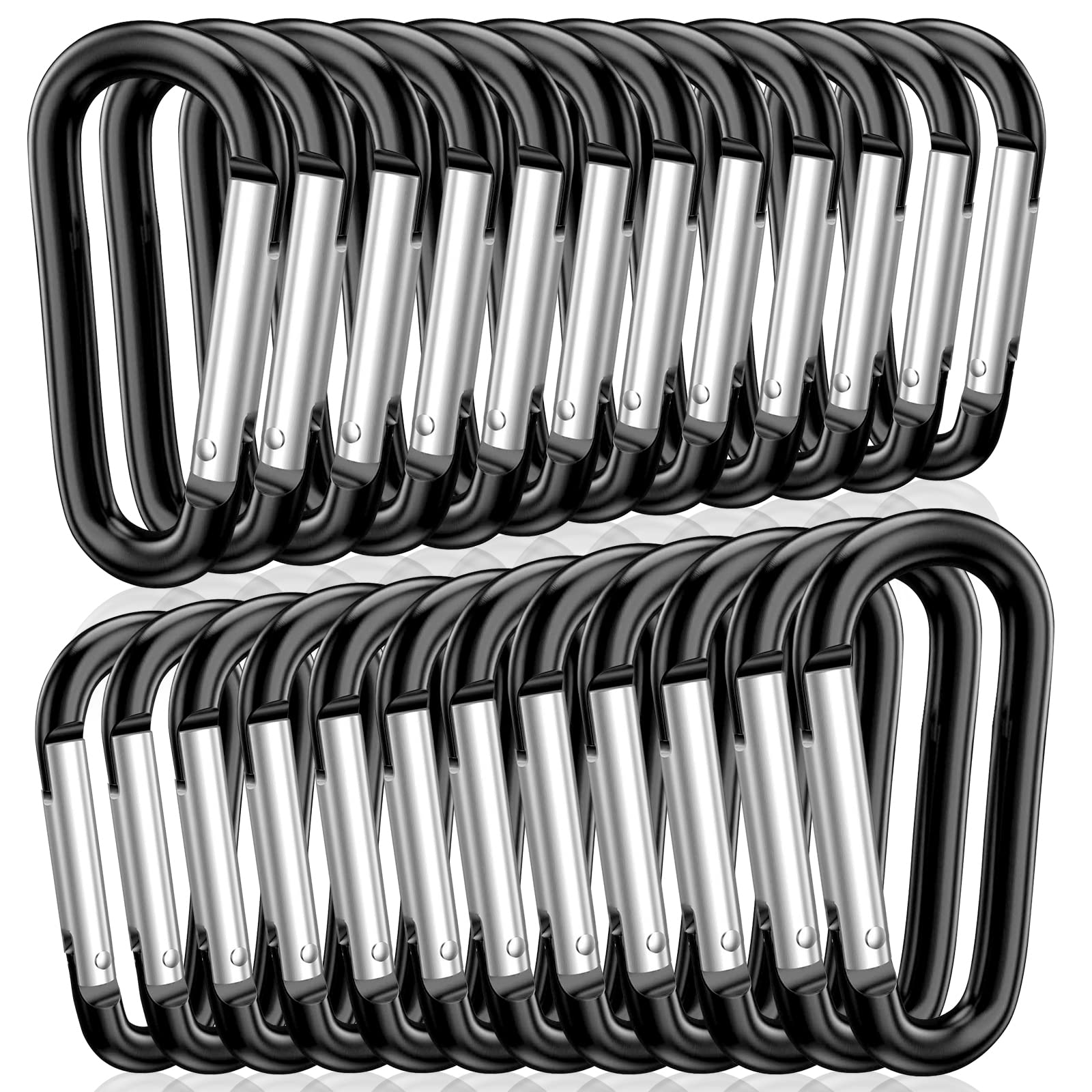Photo 1 of STURME 2" Aluminum D Ring Carabiners Clip D Shape Spring Loaded Gate Small Keychain Carabiner Clip Set Outdoor Camping Mini Lock Snap Hooks Spring Link Key Chain Durable Improved 24 PCS, Black