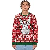 Bioworld Shrek Ugly Sweater for Christmas Men's Donkey Fair Isle Holiday Knit Pullover
