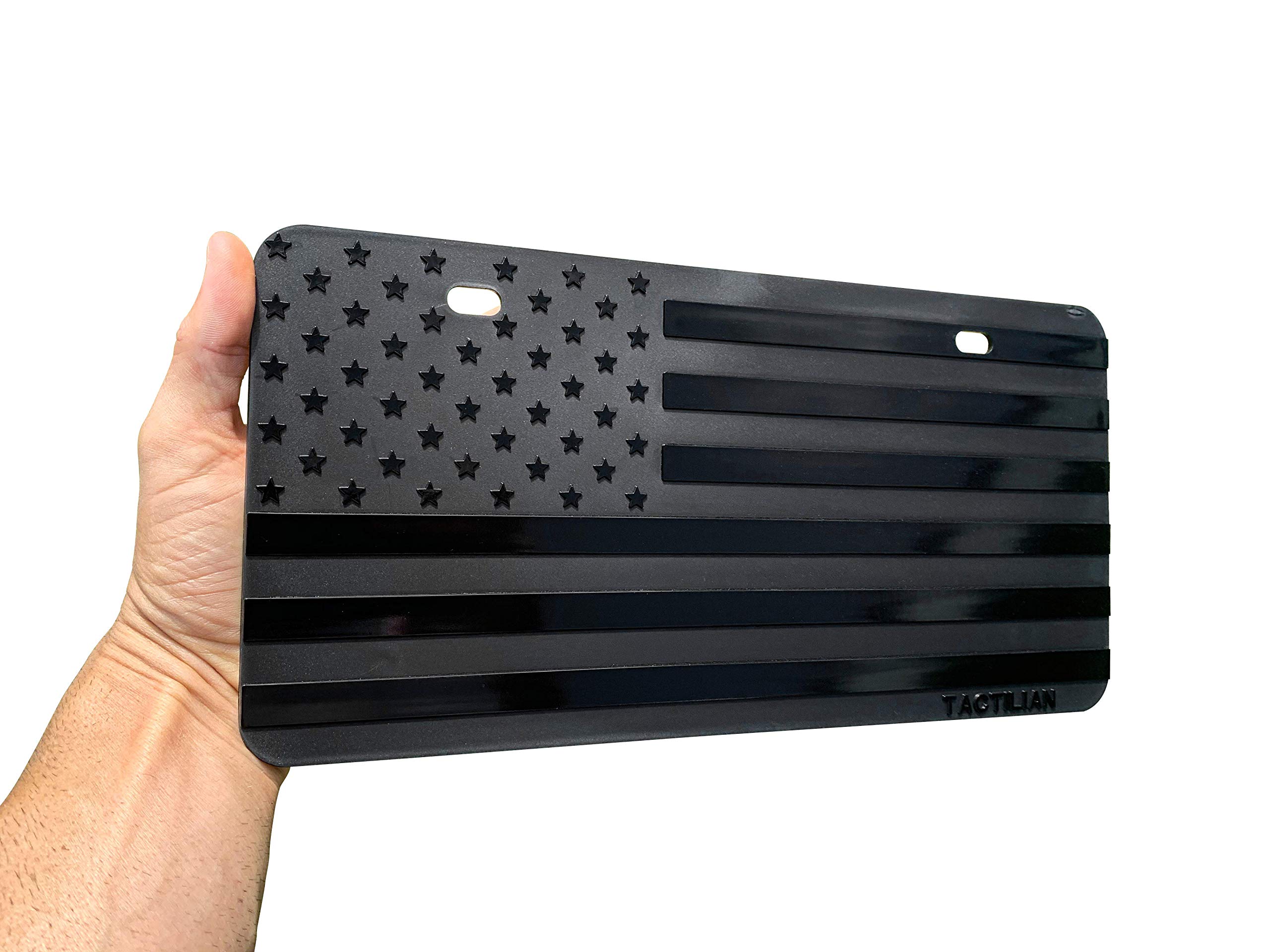 Photo 1 of TACTILIAN 3D Embossed Black American Flag License Plate for Front Car Novelty Vintage License Plate | Patriotic US Flag Front License Plate | Decorative Vanity License Plates