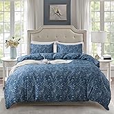 NEWLAKE Cotton Duvet Cover Queen Size - Soft Breathable Duvet Cover Set 3 Pieces with Zipper Closure, 1 Duvet Cover 90x90 Inches and 2 Pillow Shams, Blue Classic Floral Pattern