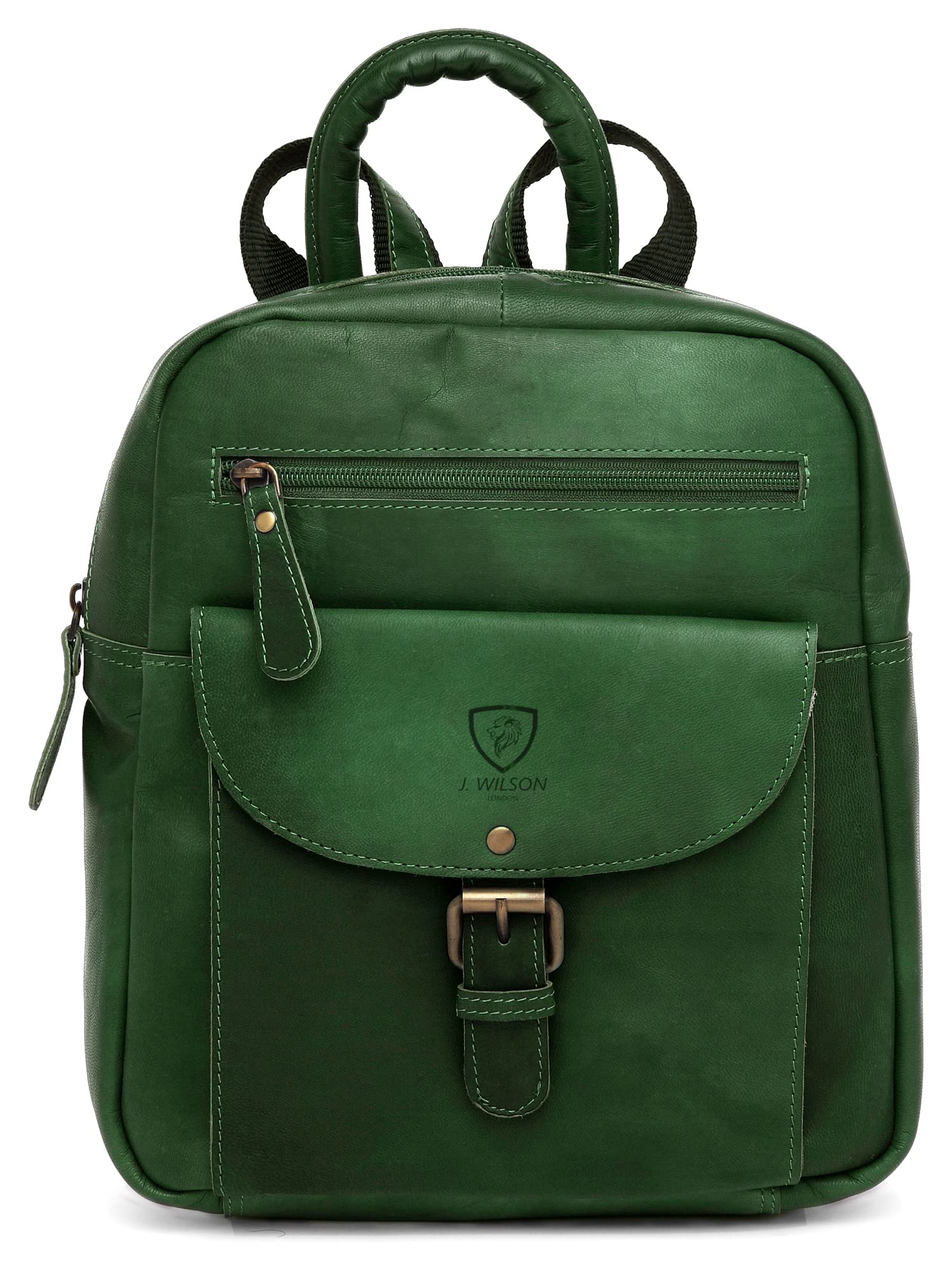 J. Wilson London Ladies Backpack Leather Backpack For Women Girls Schoolbag Casual Daypack School Bag Satchel (Vintage Green)
