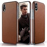 LOHASIC for iPhone XR Case, Premium Leather Slim Fit Flexible Defender Anti-Slip Soft Grip Scratch Resistant Protective Cover Soft Cases Compatible with iPhone XR (2018) 6.1 inch - Brown