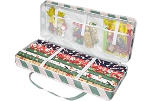 Safana Wrapping Organizer Storage Bag, Wrapping Paper Roll Organizer Storage with Three Isolation Nets for Storing Rolls, Ribbons, and Bows, etc (Green Stripe)