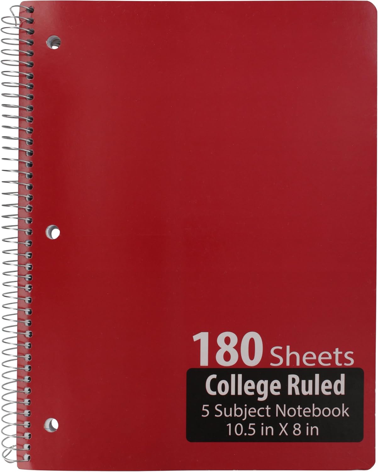 Emraw 5 Subject Notebook Spiral with 180 Sheets of College Ruled White Paper - Set Includes: Red, Black, Purple, Blue Covers (Random 3 Pack) : Office Products
