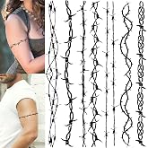 7 Sheets Pamela Anderson Temporary Tattoos For Women Kids Men Adults, Halloween Barb Wire Tattoos Stickers, Prisoner Inmate Barbed Wire Tattoos Pam Pamela Anderson Costume, Barbwire Fake Arm Tattoo