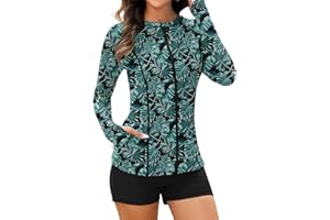 WOWENY Rash Guard Long Sleeve Swimsuits UPF 50+ Sun Protection 2 Piece Swim Shirt Set Bathing Suit with Swim Shorts