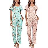 Ekouaer Pajamas for Women Set 2 Piece Comfy Loungewear, Lightweight Pjs Sleepwear, Short Sleeve Top & Long Pants with Pockets