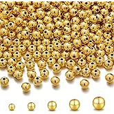 300pcs 18K Gold Filled Beads for Bracelets 3mm Round Smooth Spacer Mini Seamless Brass Beads for DIY Crafts Jewelry Making